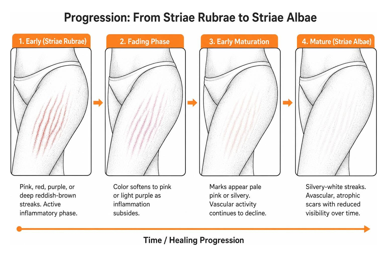 progression diagram from red vascular striae rubrae to mature striae albae progression diagram from red vascular striae rubrae to mature striae albae