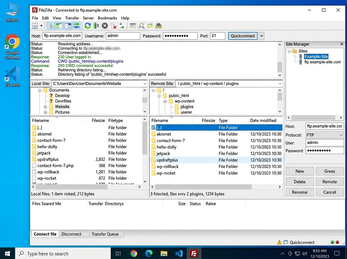 FTP client showing WordPress plugin directory - how to revert plugin update in wordpress FTP client showing WordPress plugin directory - how to revert plugin update in wordpress
