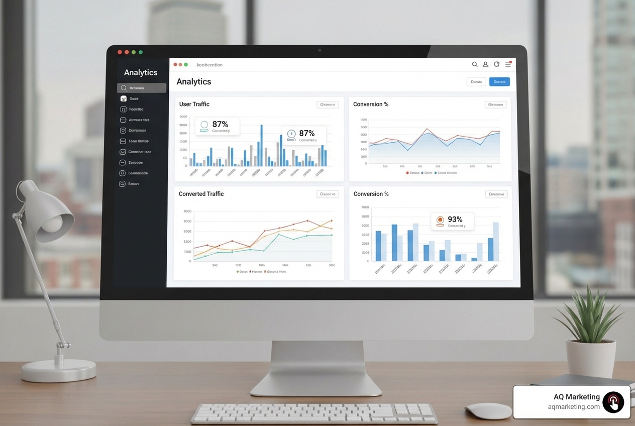 A clean, modern analytics dashboard displaying various charts and graphs, with a focus on traffic, engagement, and conversion metrics for an insurance agency based in Boston - insurance website analytics A clean, modern analytics dashboard displaying various charts and graphs, with a focus on traffic, engagement, and conversion metrics for an insurance agency based in Boston - insurance website analytics