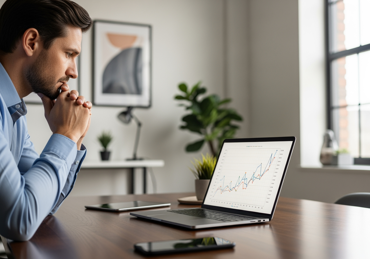 A small business owner looking at a growth chart - Essential Business Services