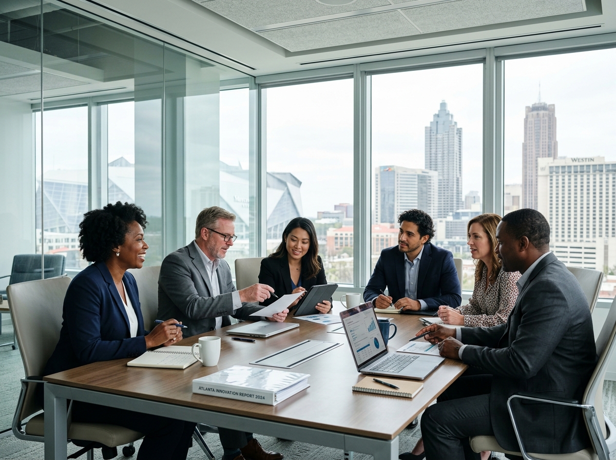 Diverse group of Atlanta business leaders collaborating in a modern conference room - Atlanta GA business posting Diverse group of Atlanta business leaders collaborating in a modern conference room - Atlanta GA business posting