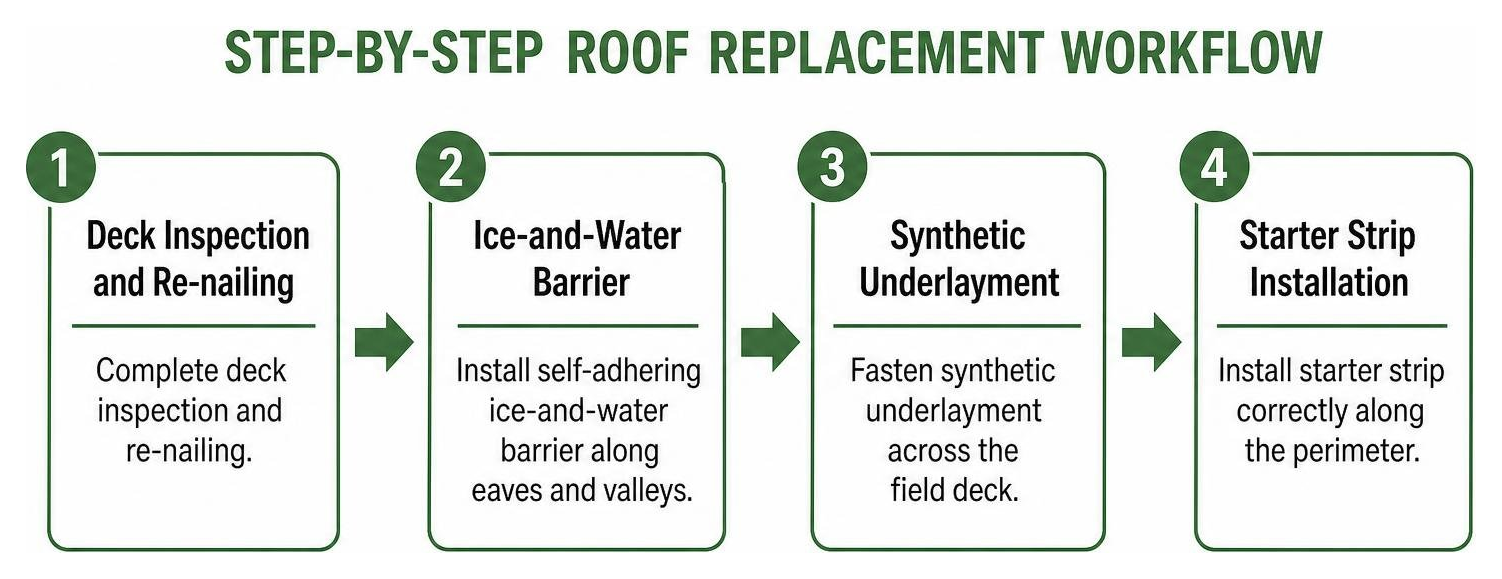 Step-by-step roof replacement workflow