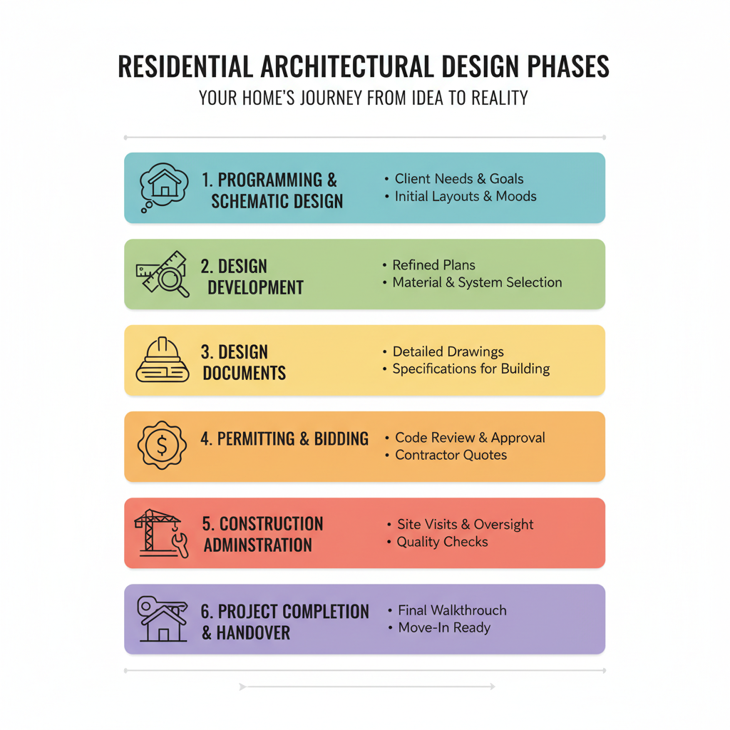 Infographic detailing the stages of architectural design for a residential project - architect near me residential infographic