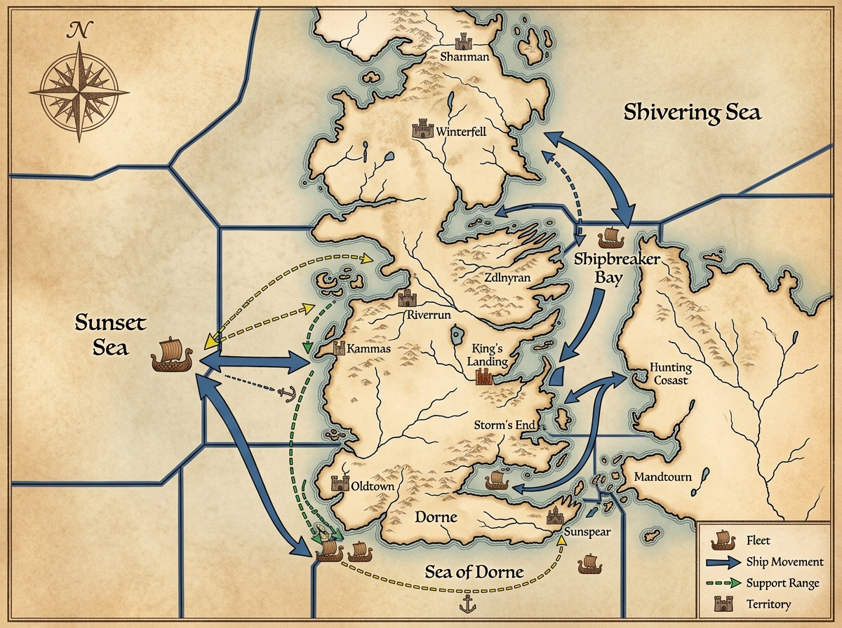 naval support range and ship movement on the Westeros map - got board game strategy