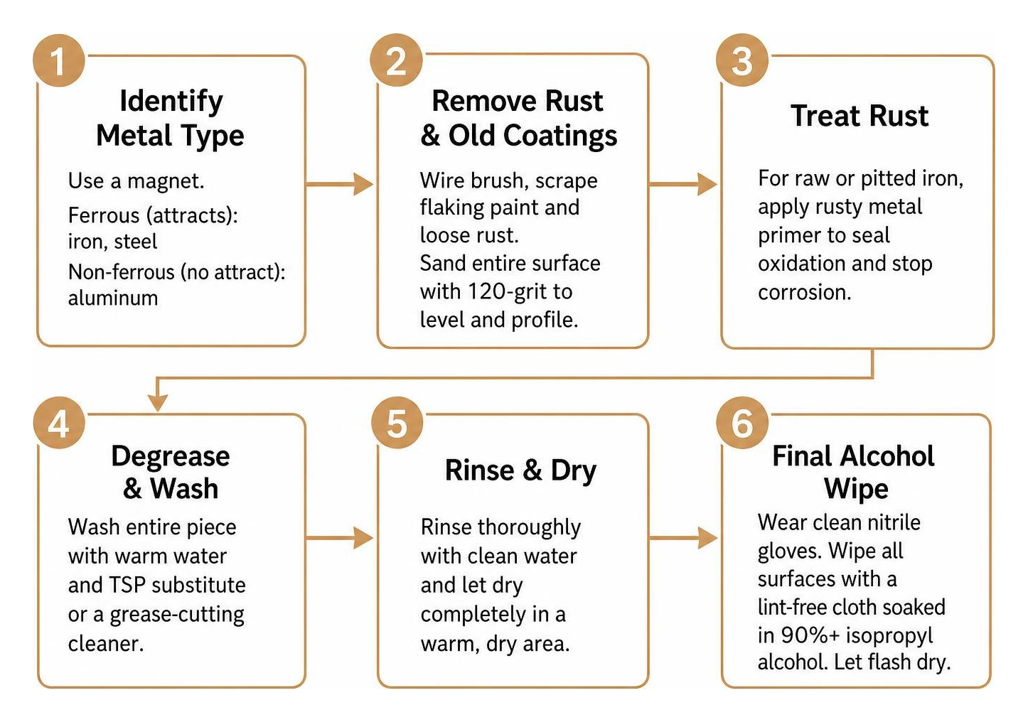 Step by step metal furniture prep workflow diagram Step by step metal furniture prep workflow diagram