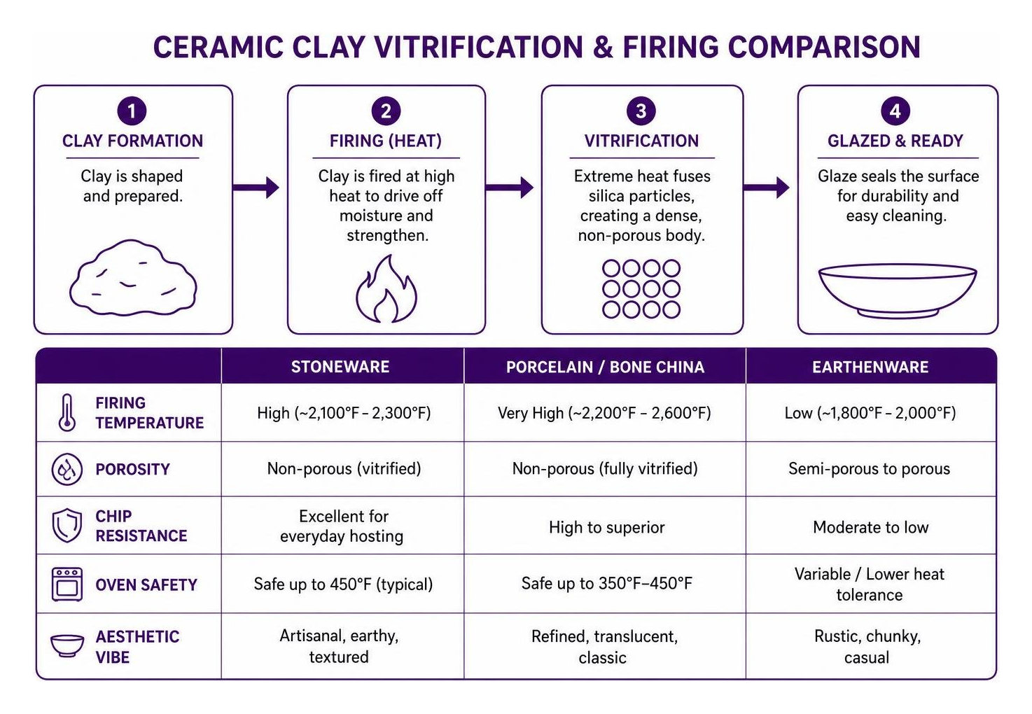 Ceramic clay vitrification and firing comparison diagram