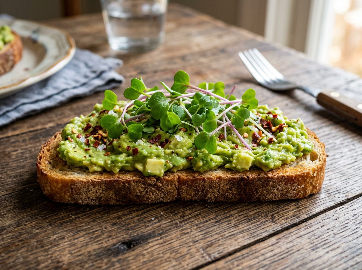 Avocado toast topped with vibrant radish microgreens and a sprinkle of chili flakes - beginner friendly microgreens recipes Avocado toast topped with vibrant radish microgreens and a sprinkle of chili flakes - beginner friendly microgreens recipes