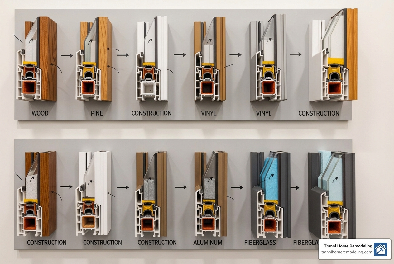 wall display of window frame cross-sections - Window Replacement Contractor