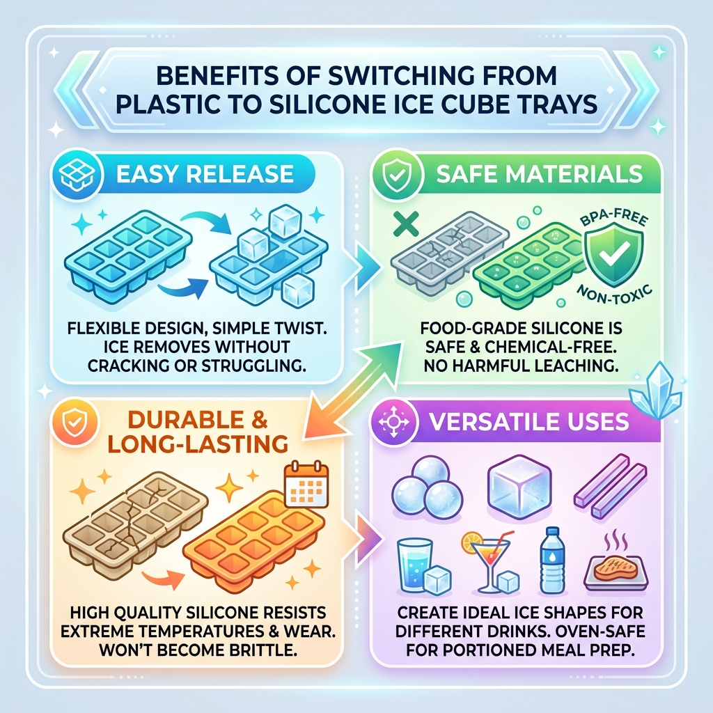 Benefits of switching from plastic to silicone ice cube trays infographic - silicone ice cube trays infographic 