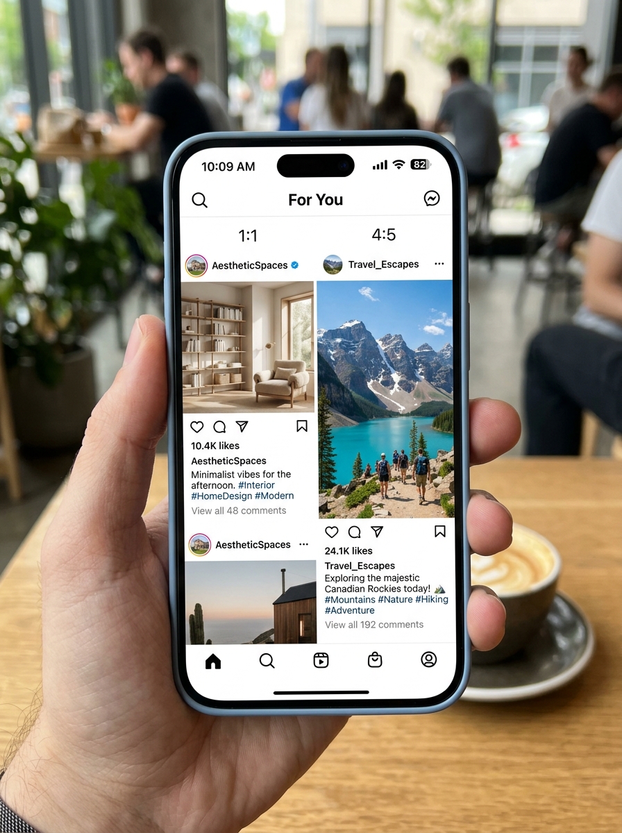 Comparison of square vs portrait post visibility on a mobile screen - best instagram crop tips