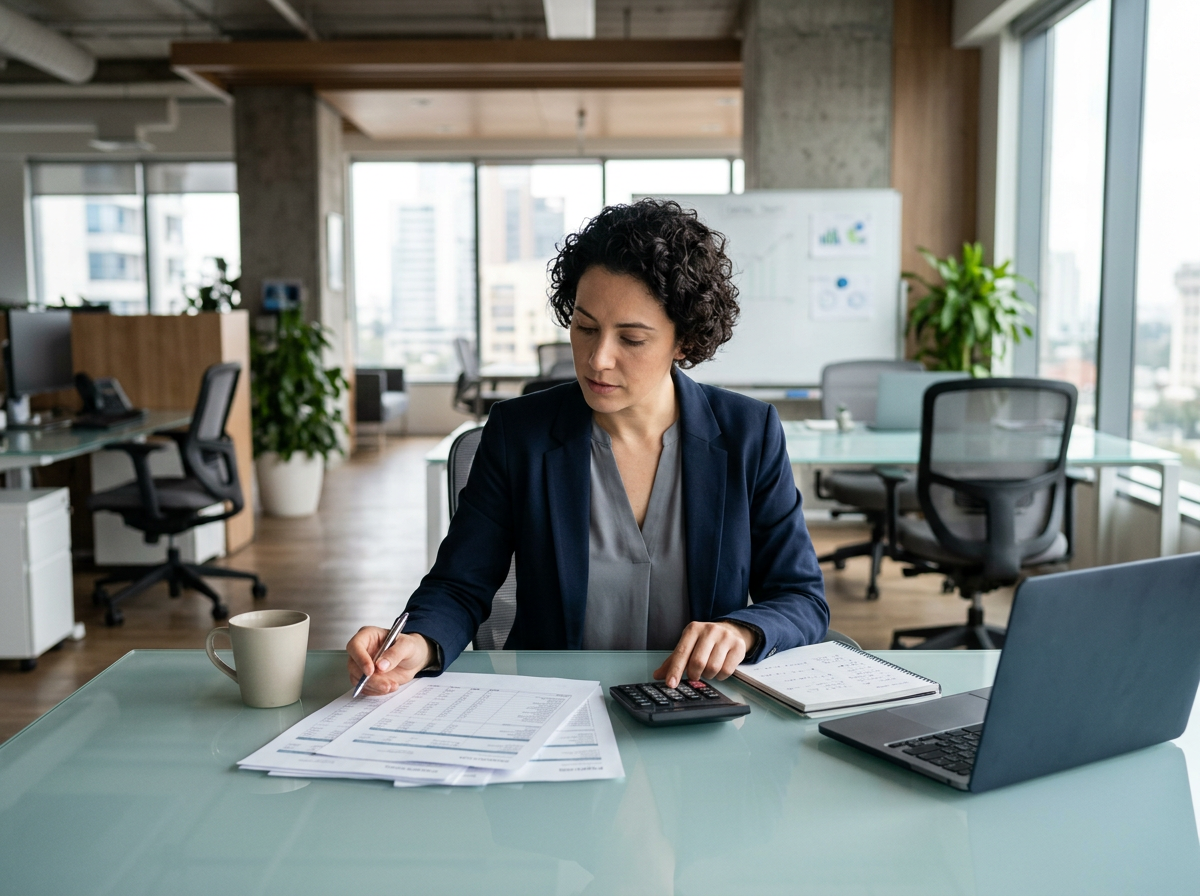Financial manager reviewing payroll records