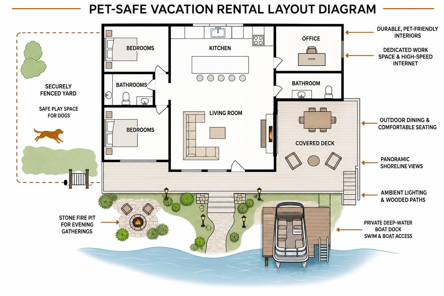 Pet-safe vacation rental layout diagram