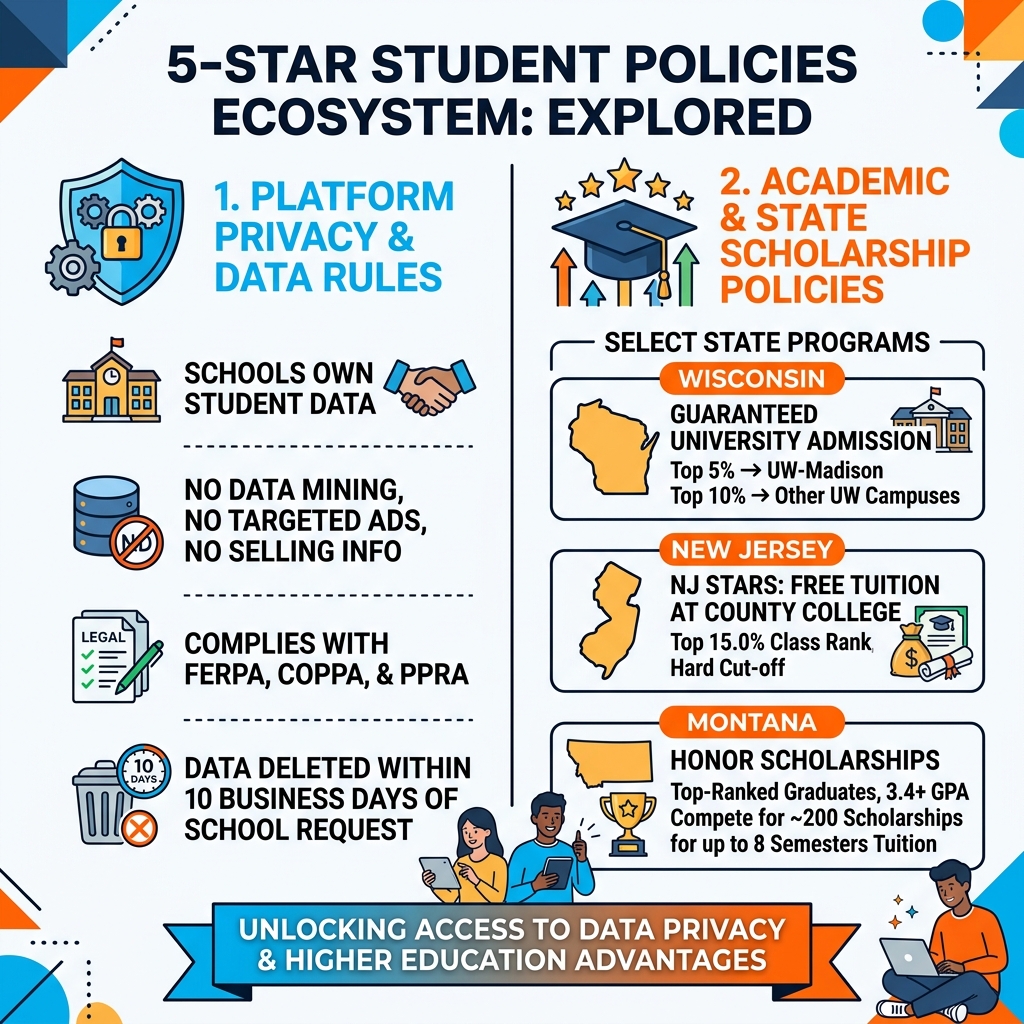 5-Star Student Policies ecosystem: platform privacy rules, scholarship thresholds, and state programs explained - 5 star