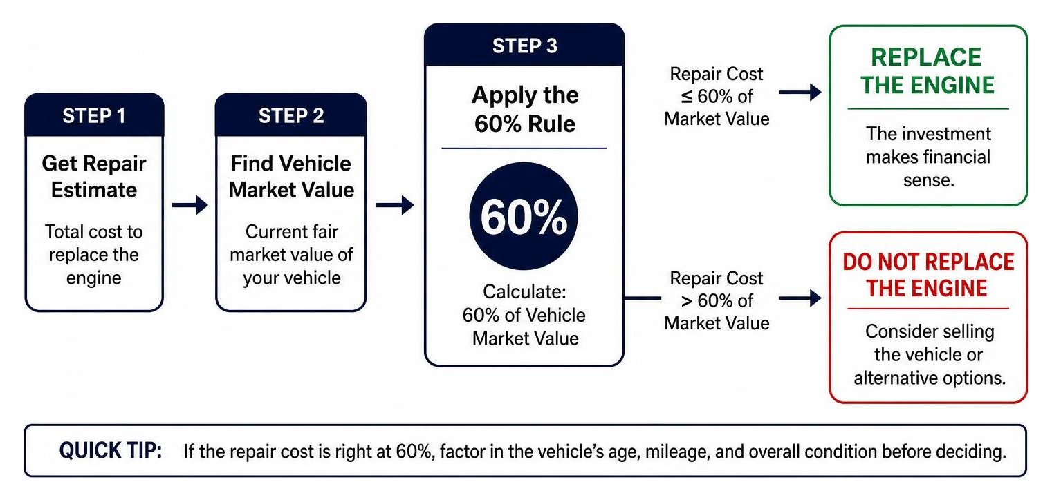 Diagram mapping out the 60 percent rule for engine replacement decision making