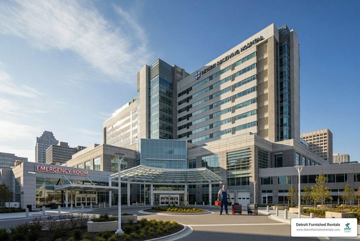 Modern Detroit Receiving Hospital exterior - detroit general hospital