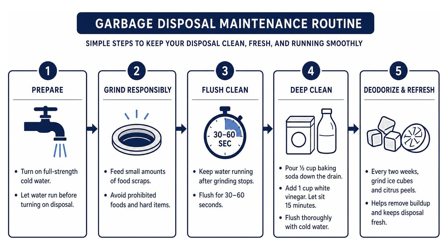 Visual maintenance routine checklist for preserving garbage disposal performance Visual maintenance routine checklist for preserving garbage disposal performance