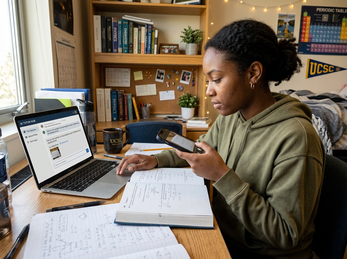student using multiple input methods like photo and text to interact with AI - ai homework helper students