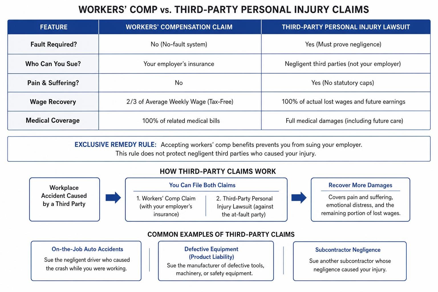Diagram comparing workers' compensation and third-party personal injury claims
