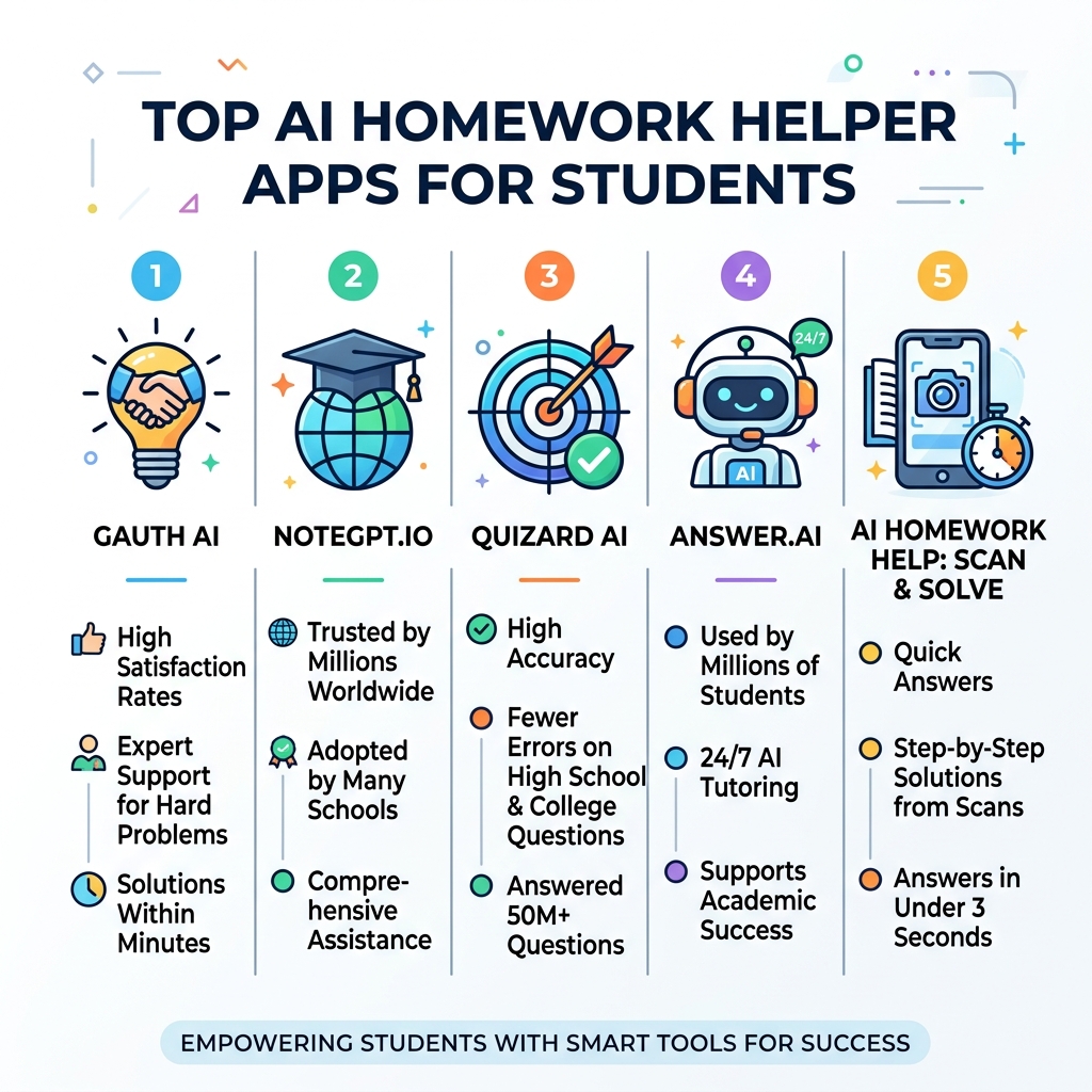 Top AI Homework Helper Apps for Students - ai app to help with homework infographic 