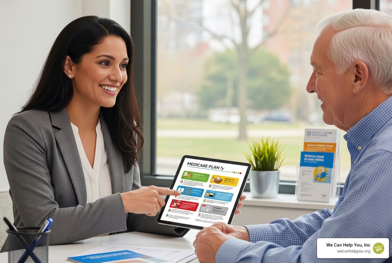 A friendly agent explaining a chart to a client - medicare insurance agents in Florida