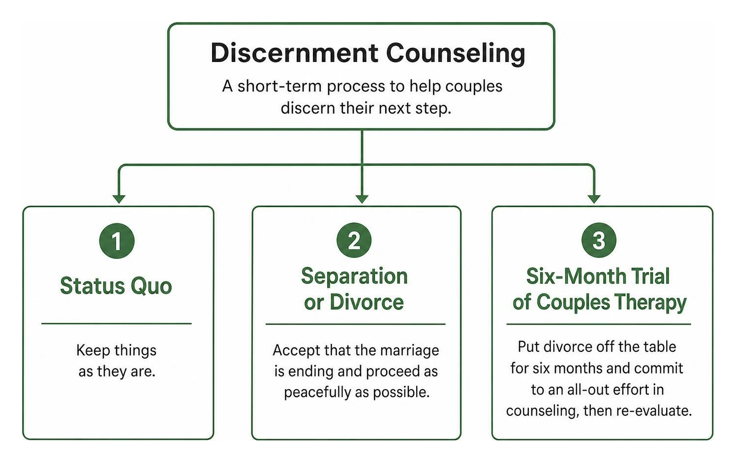 Process diagram showing the three options of discernment counseling