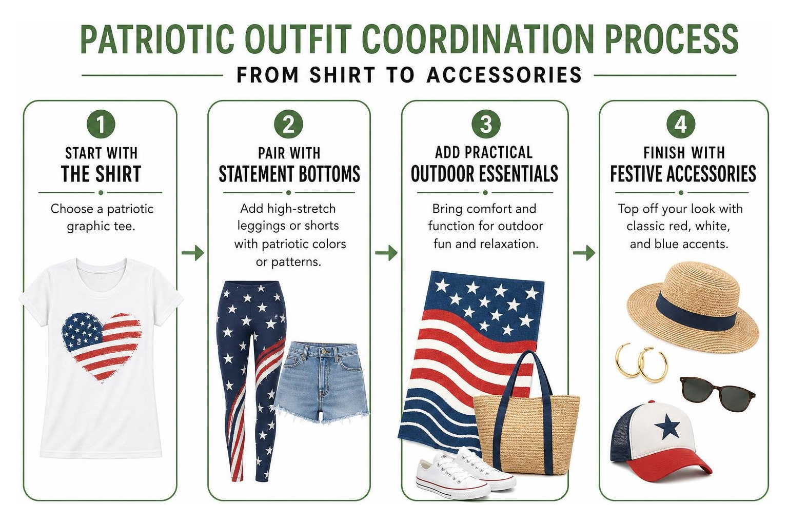 patriotic outfit coordination process from shirt to accessories patriotic outfit coordination process from shirt to accessories