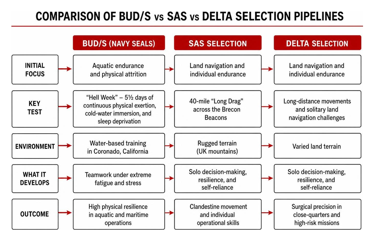 Comparison of BUD/S versus SAS and Delta Selection Pipelines
