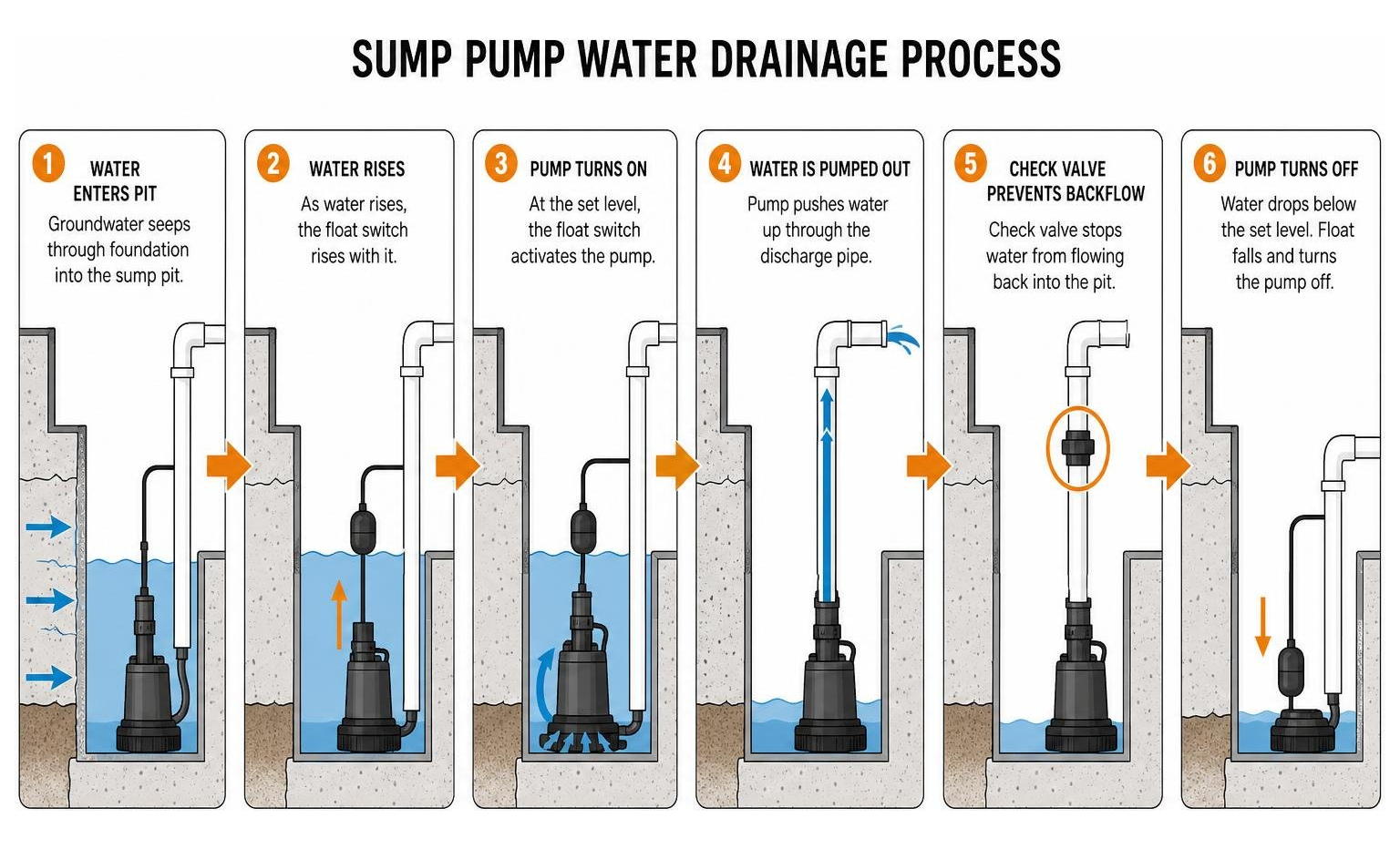 diagram of the sump pump water drainage process