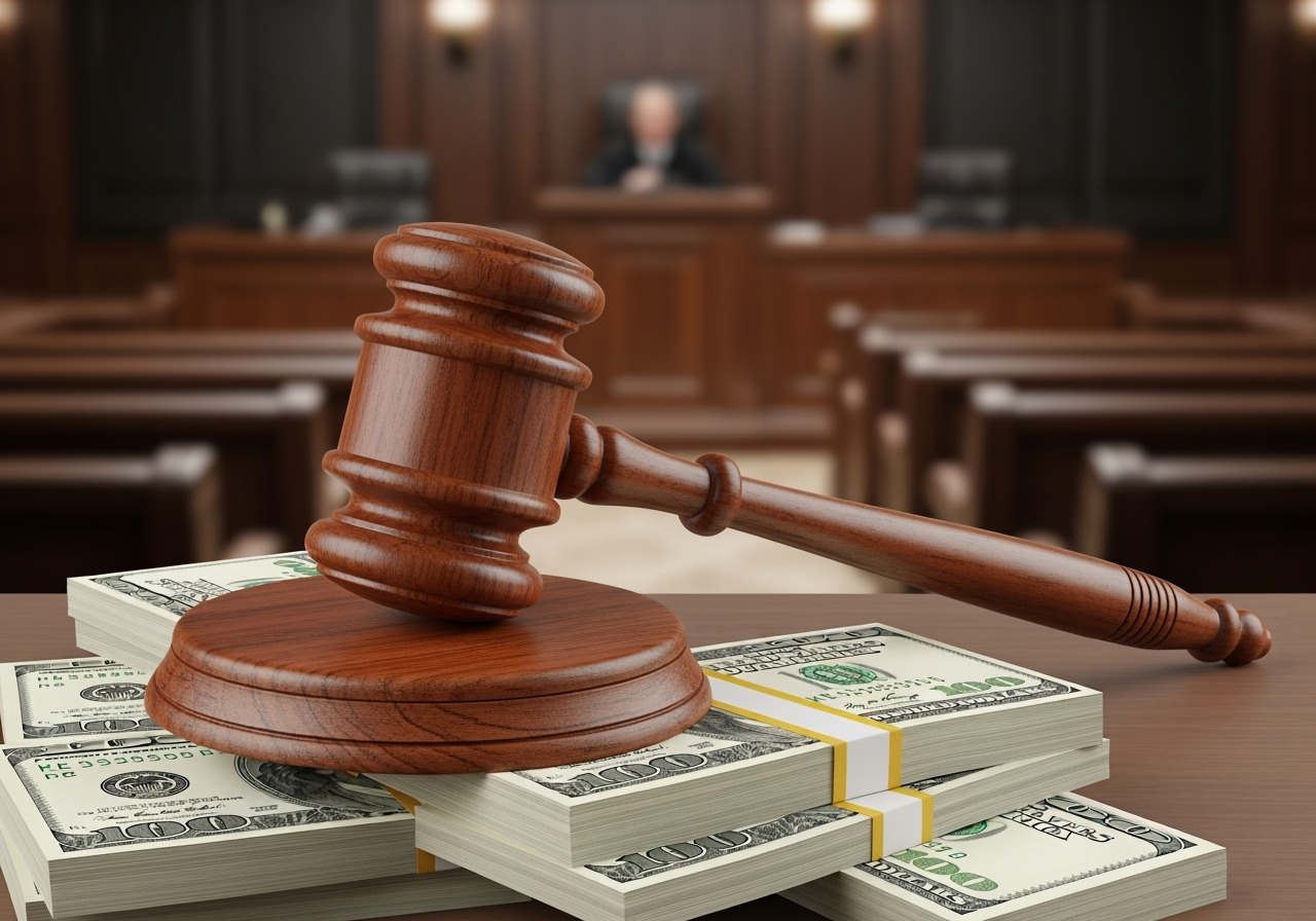 courtroom gavel on a stack of money - Negligent security settlement amounts courtroom gavel on a stack of money - Negligent security settlement amounts