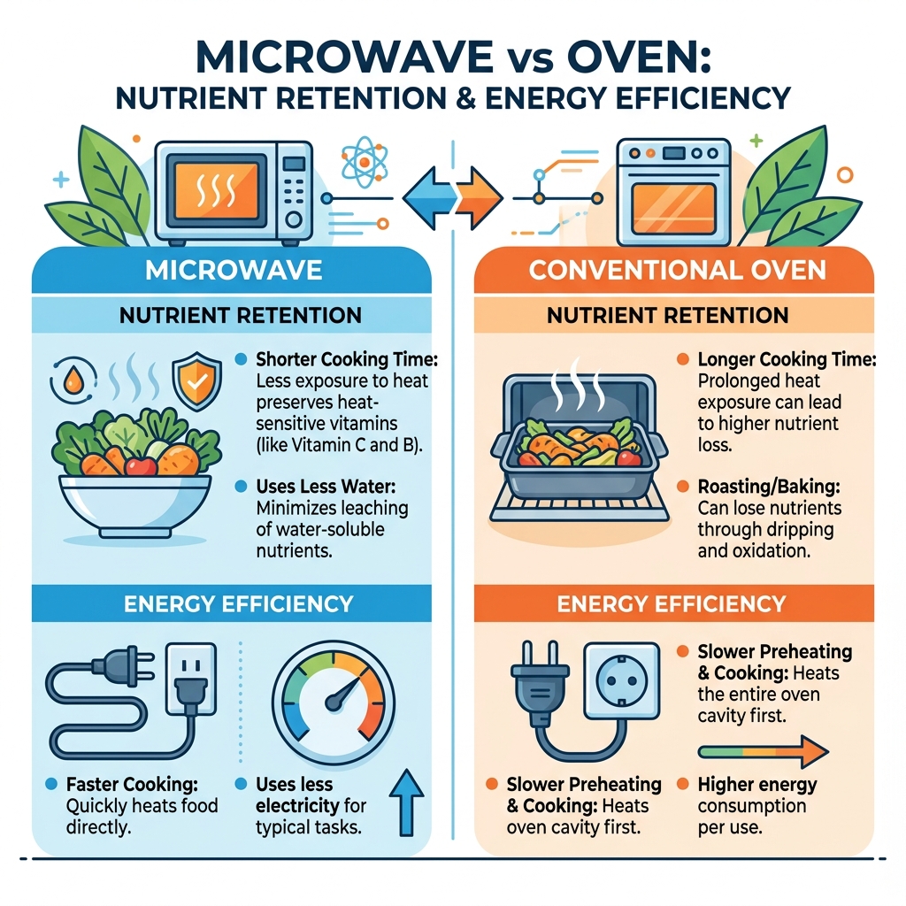 microwave vs oven nutrient retention and energy efficiency infographic - healthy recipes for microwave infographic 