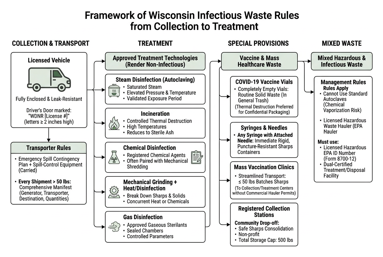 Framework of Wisconsin infectious waste rules from collection to treatment