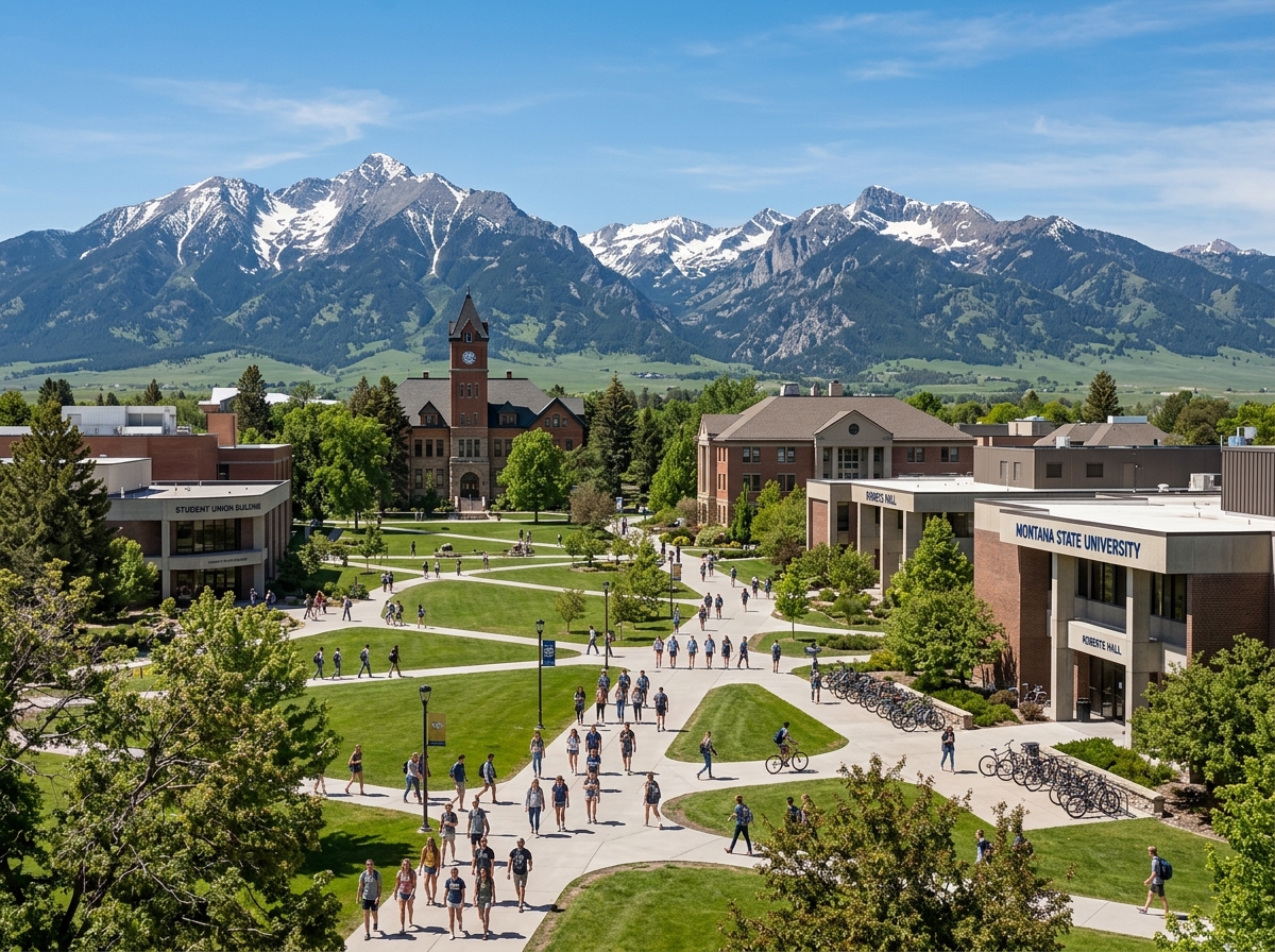 Montana State University campus with the Bridger Range in the background - bozeman rental property management
