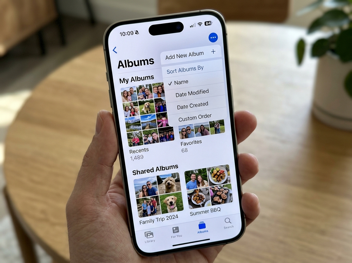 iOS 18.2 sorting menu in Photos app - how to sort albums on iphone
