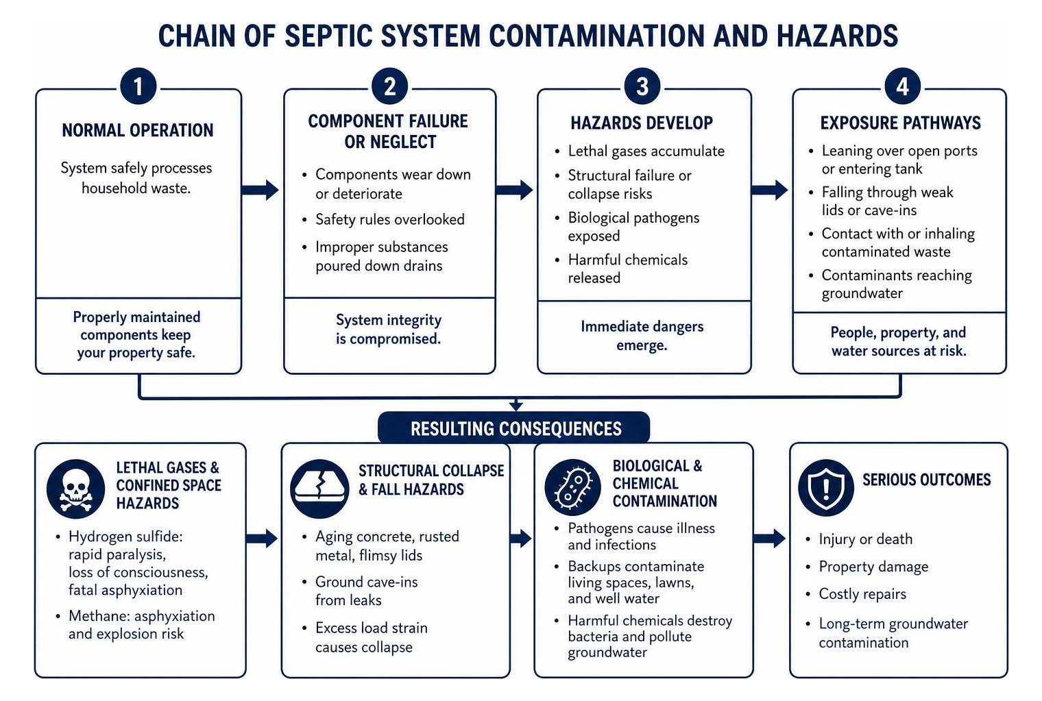 Chain of septic system contamination and hazards