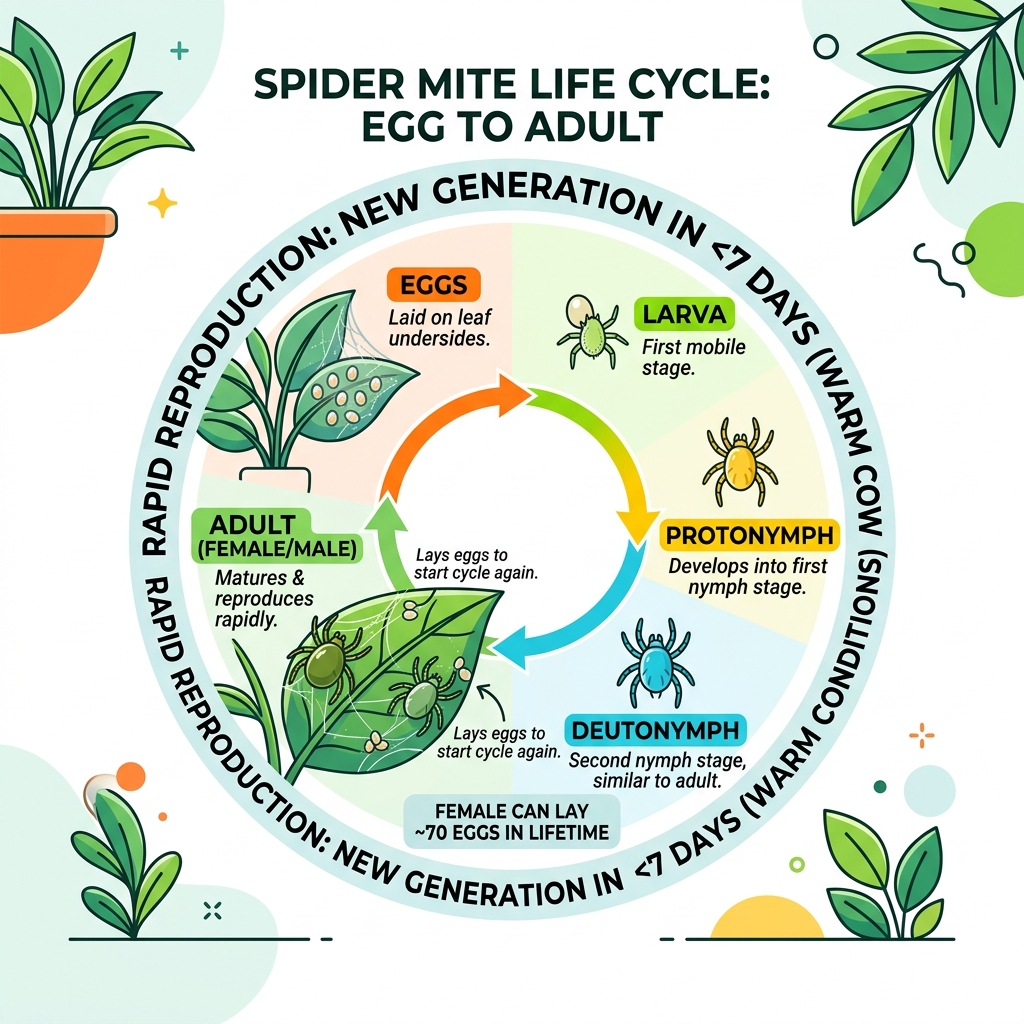 Spider mite life cycle from egg to adult infographic - how to control spider mites on houseplants infographic Spider mite life cycle from egg to adult infographic - how to control spider mites on houseplants infographic