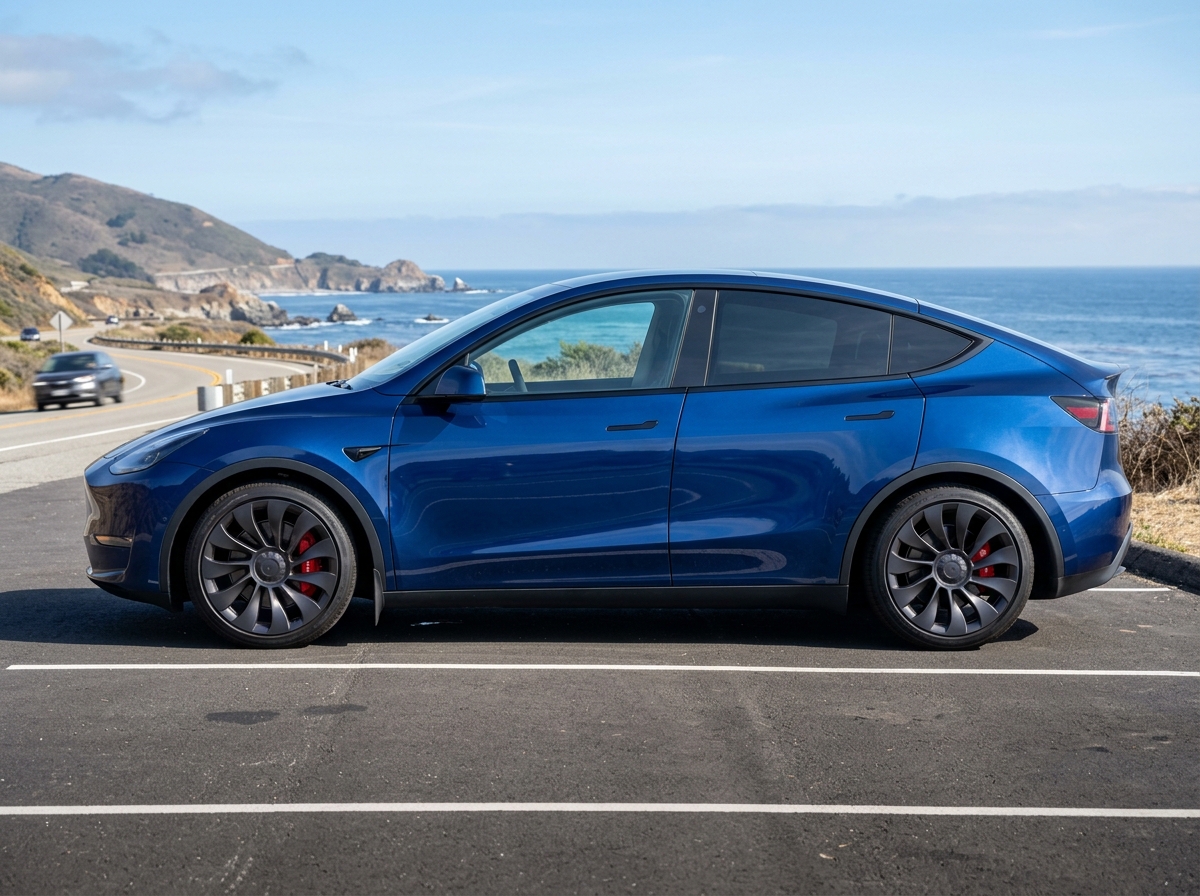 Model Y Performance variant with 21-inch wheels and red brake calipers - tesla model y review Model Y Performance variant with 21-inch wheels and red brake calipers - tesla model y review