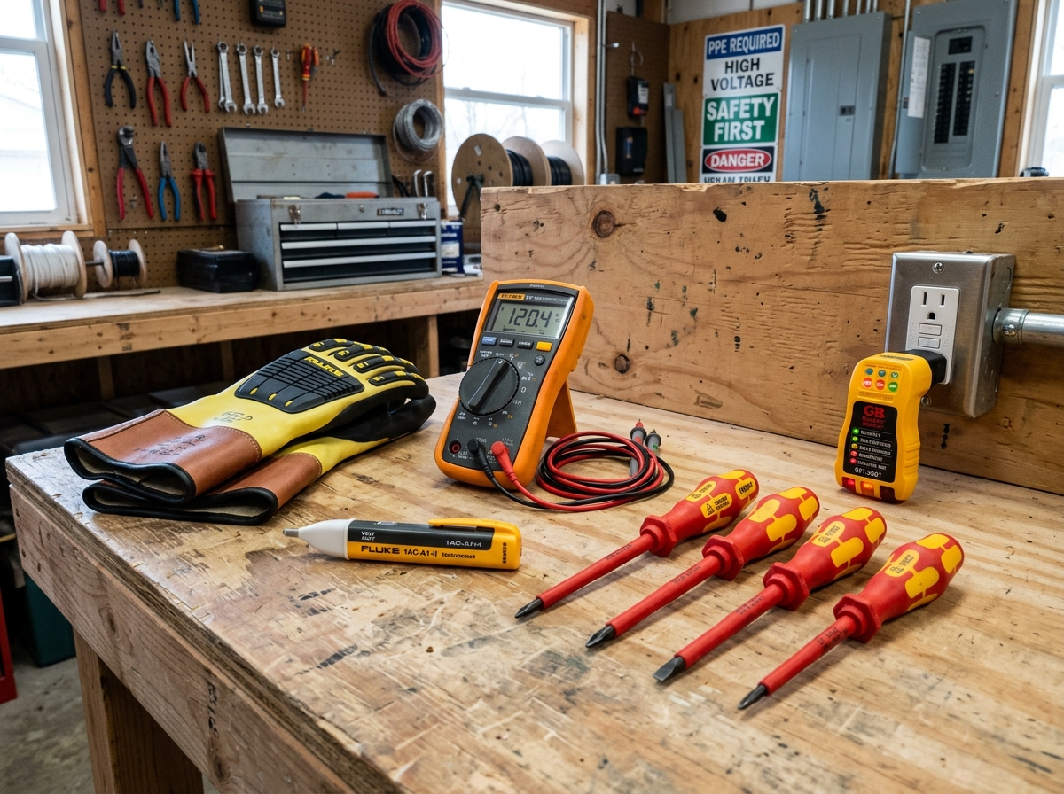 electrical safety gear including insulated gloves and digital multimeter - how to repair a ground fault electrical safety gear including insulated gloves and digital multimeter - how to repair a ground fault