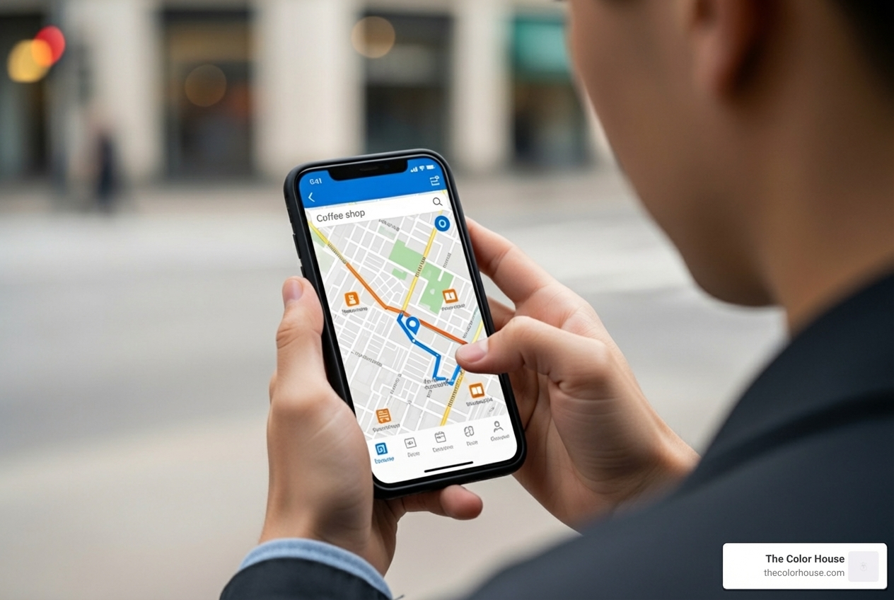 person using smartphone map to find a store - paint dealers near me person using smartphone map to find a store - paint dealers near me