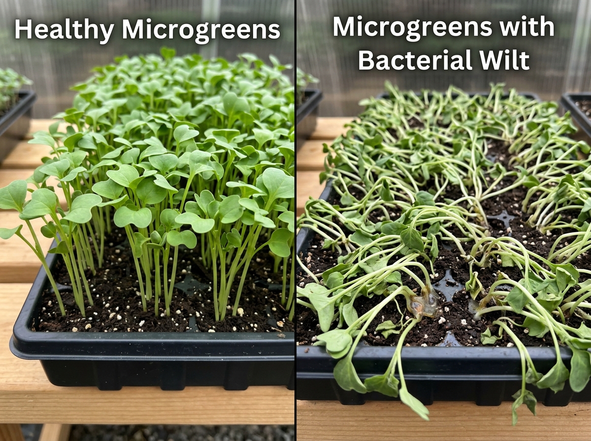 comparison of healthy microgreen seedlings versus those collapsing from wilt - microgreens bacterial wilt fix
