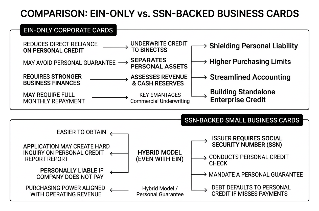 Comparison between EIN-only corporate cards and SSN-backed small business cards Comparison between EIN-only corporate cards and SSN-backed small business cards