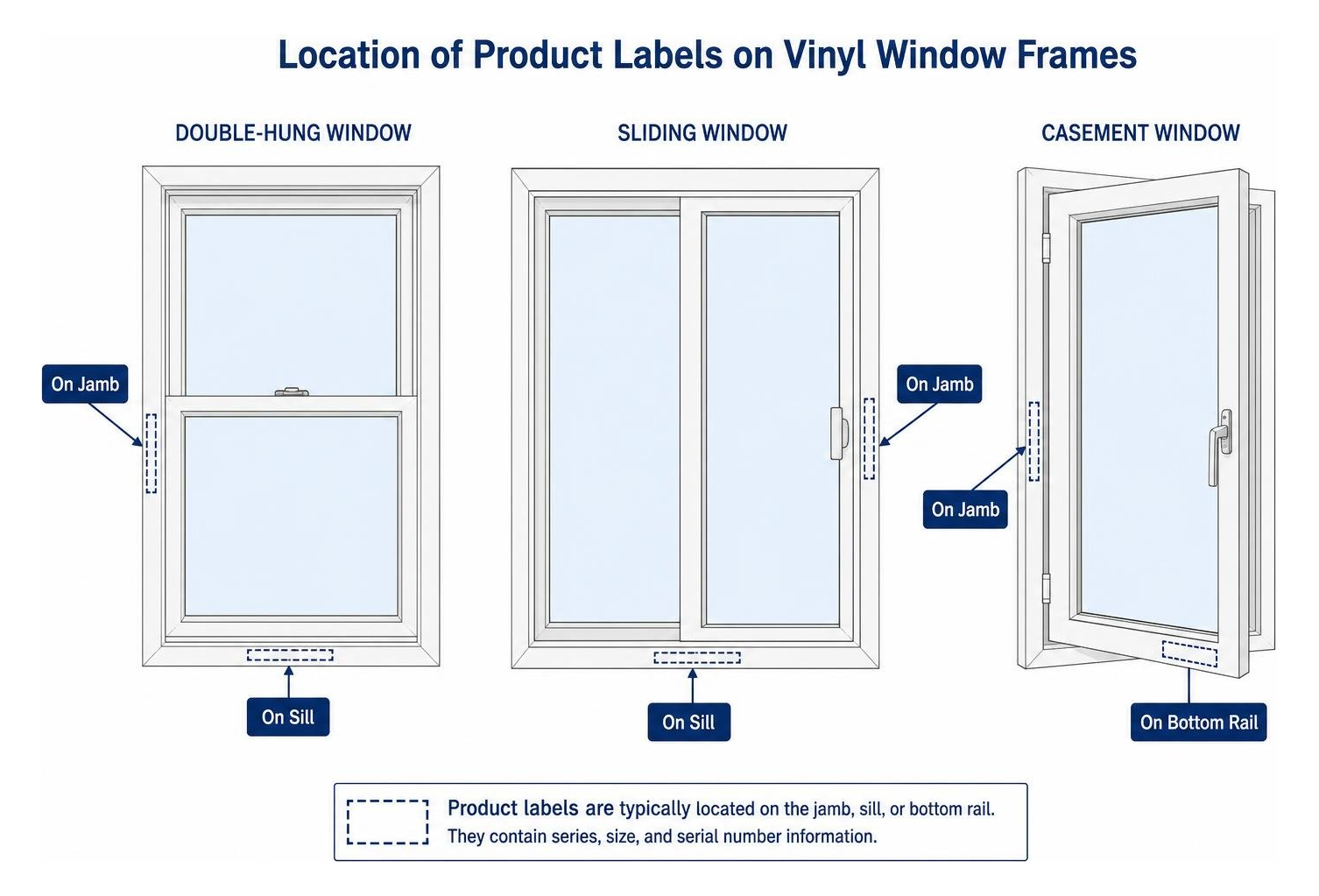 Location diagram of product labels on vinyl window frames Location diagram of product labels on vinyl window frames