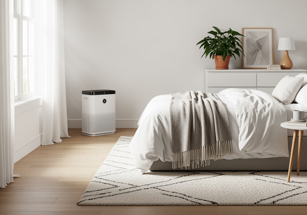 air purifier running in a bedroom - ac repair rockaway nj