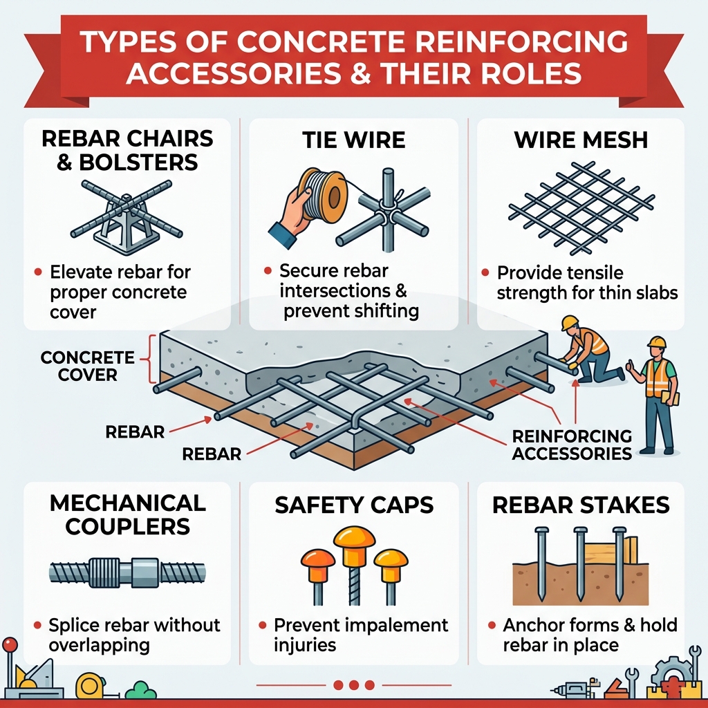 Types of concrete reinforcing accessories and their roles in a reinforced concrete pour - concrete reinforcing accessories Types of concrete reinforcing accessories and their roles in a reinforced concrete pour - concrete reinforcing accessories