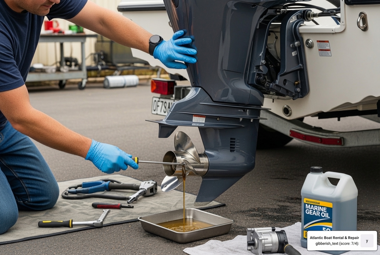 person starting the oil change process on an outboard motor - lower unit oil change