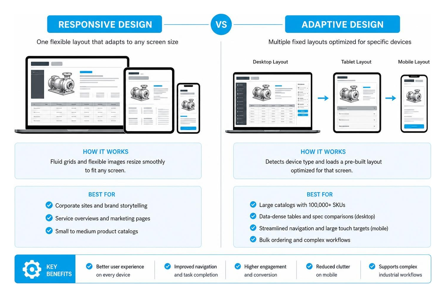 Responsive vs Adaptive web design for complex industrial product catalogs