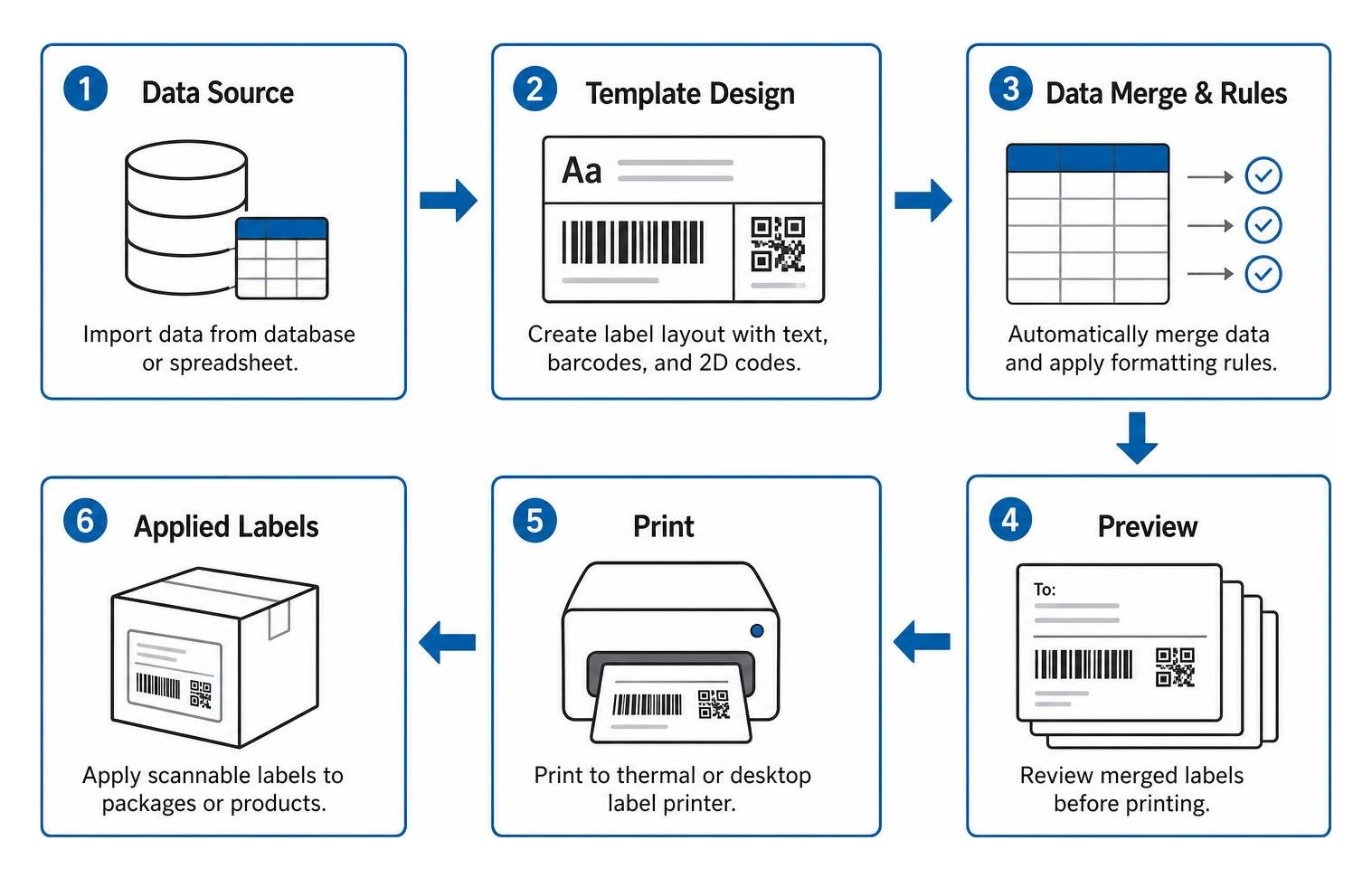 Automated database to label printing workflow diagram