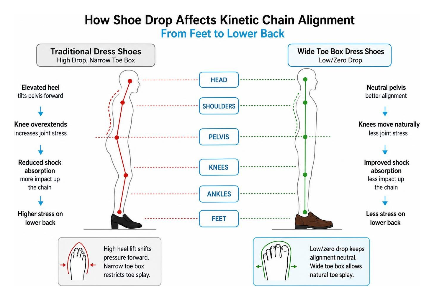 How shoe drop affects kinetic chain alignment from feet to lower back