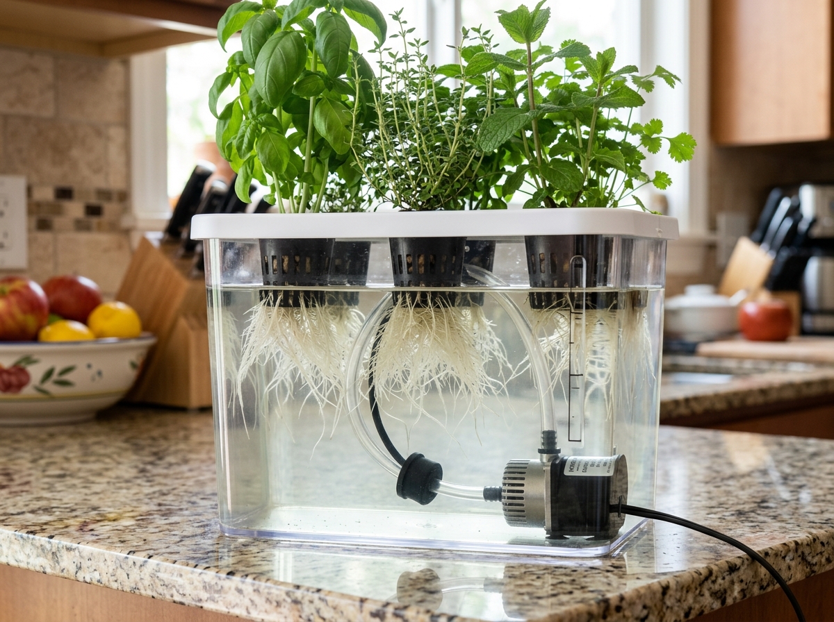 clean hydroponic reservoir - kitchen herb garden hydroponic