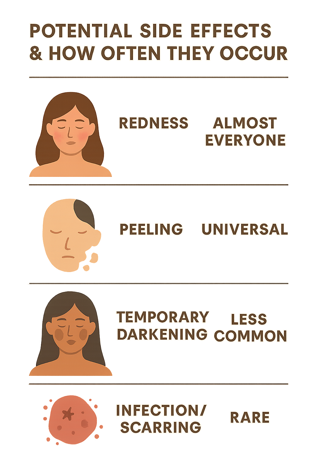 possible side effects and how common they are - chemical peel acne results infographic 