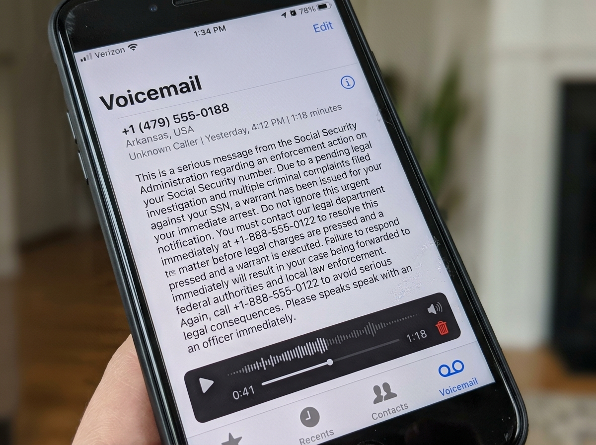 479 area code scam voicemail transcript showing a fraudulent SSA threat - 479 area code scam 479 area code scam voicemail transcript showing a fraudulent SSA threat - 479 area code scam